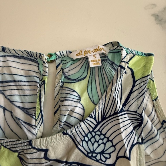 All for color Floral Print Women's cold Shoulder Top - Green and Blue size small - Picture 5 of 5